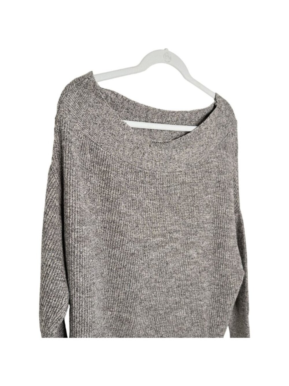 Free People Heathered Grey Knit Off-Shoulder Sweater, S - Picture 3 of 8